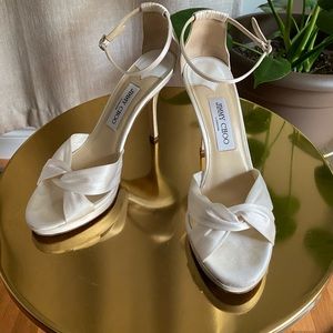Jimmy Choo white satin heels